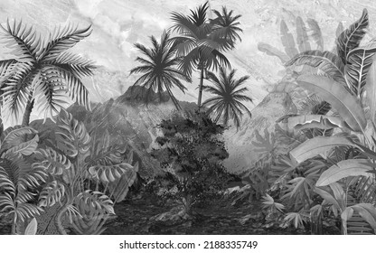 Black White Jungle Wallpaper Garden Background Stock Illustration