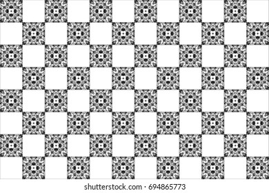 Black and white kaleidoscopic tiles pattern for textile, ceramic tiles, wallpapers and design
