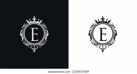 black and white letter E logo Luxury letter with crown. Monogram alphabet . Beautiful royal initials letter. template logo for clothes shop, fashion boutique, hotel, wedding etc - Powered by Shutterstock