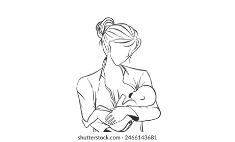 Black and white line art drawing of mother breastfeeding her baby. Fit for motherhood illustration, world breastfeeding week event and childbirth. - Powered by Shutterstock