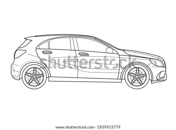 Black and white line\
art drawing for a\
car