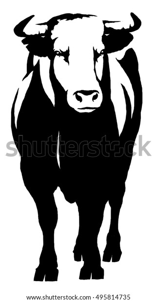 Black White Linear Paint Draw Bull Stock Illustration 495814735