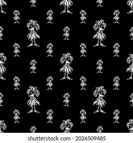 Black   white linear sketchy style monster birds drawing motif seamless pattern