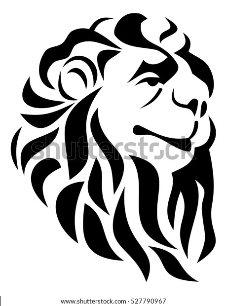 Black White Lion Head Silhouette Raster Stock Illustration 527790967