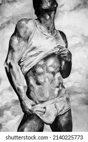 Black and White Male Torso Original oil art painting muscled man on canvas Impasto artwork abstract male beautiful bodybuilder model beautiful athletic body Impressionism art Impressionist Brush