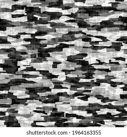 Black And White Modern Camo Graphic Seamless Pattern. Tonal Minimal Texture Surface Design. Abstract Masculine Fashion. Distort Hand Drawn Camouflage Repeat Tile.  Mono Surface Swatch Non Print
