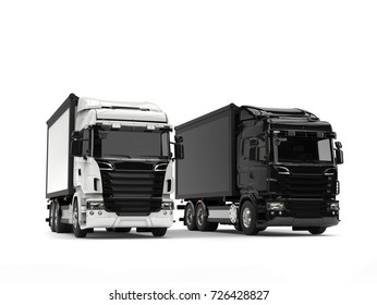 Black And White Modern Heavy Transport Trucks - Beauty Shot - 3D Illustration