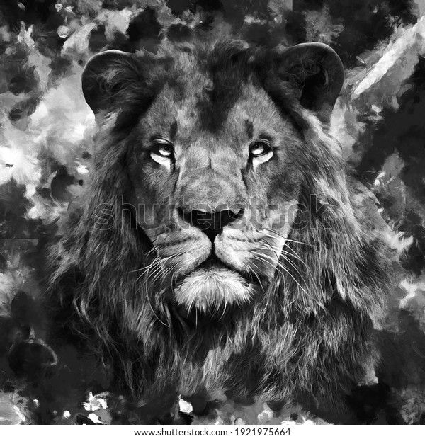 Black and white modern oil painting of king\
lion, artist collection of animal painting for decoration and\
interior, canvas art,\
abstract.