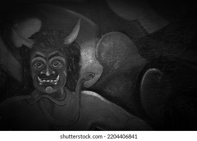 Black And White , Monochrome ,   Painting  Halloween Oil Color Devil ,  Hell  
 , Satan   Ghost                          