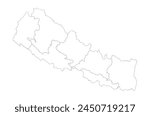 Black and white Nepal geography map with bordered cities for travel posters, prints, stickers, labels, graphics and others use. 