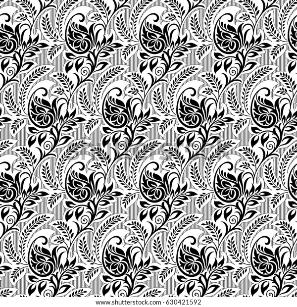 Black White Paisley Wallpaper Stok İllüstrasyon 630421592