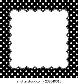 Black and White Polka Dot Background with Embroidery with center for copy-space, Classic Polka Dot Background