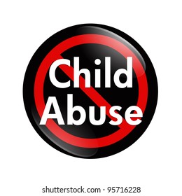 A black, white and red  button with words Child Abuse isolated on a white background, No Child Abuse button
