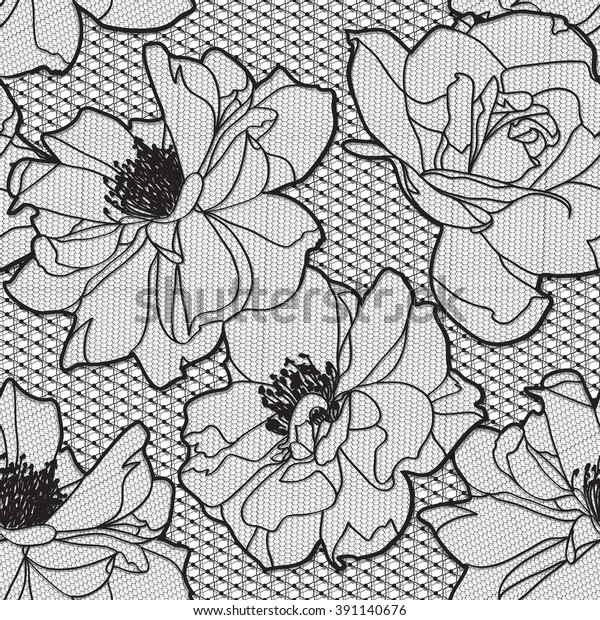 黒い白いバラのレースデザイン背景 装飾用花束抽象的レースリボンシームレスパターン テンプレートフレームの重ね合わせ花柄の背景の枠のラスターイラスト の イラスト素材