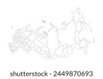 Black and white Russia geography map with bordered cities for travel posters, prints, stickers, labels, graphics and others use. 