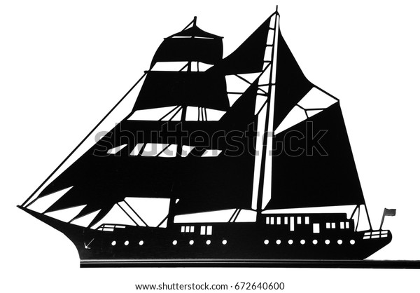 black and white sailing\
ship