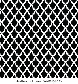 black and white seamless pattern, repeating ogee or trefoil arch-like shapes, striking and continuous design, classic geometric or architectural motif, outlined in white a solid black background