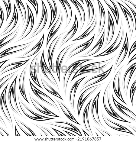 Black and white seamless pattern.Stylized flames or fire. Abstract texture from smooth brush strokes with corners.