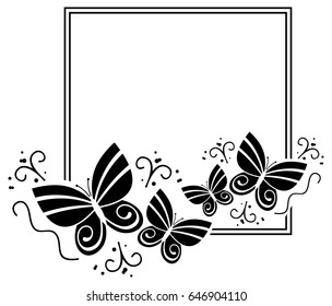 Black White Silhouette Frame Butterflies Vector Stock Vector (Royalty ...