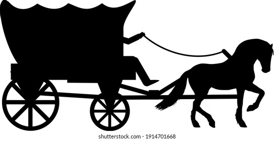 Black and  white silhouette horse drawn carriage