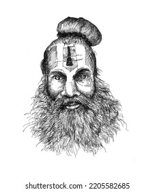 Black White Sketch Sadhu Indian Hermit Stock Illustration 2205582685 ...