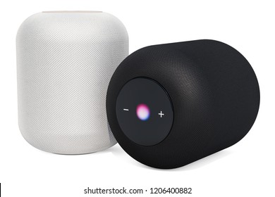 Black And White Smart Speakers, 3D Rendering Isolated On White Background