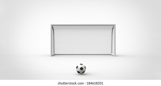 A Black And White Soccer Ball And A Goal Post