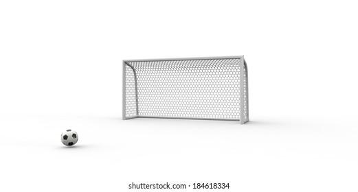 A Black And White Soccer Ball And A Goal Post