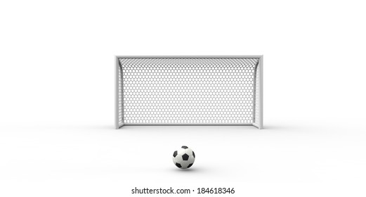 A Black And White Soccer Ball And A Goal Post