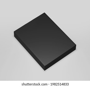 Black white software box Mockup, medium size Cardboard package box, 3d rendering isolated on light gray background, ready for your design
