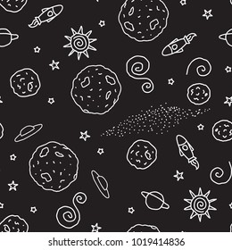 Doodle Seamless Pattern Black White Space Stock Vector (Royalty Free ...