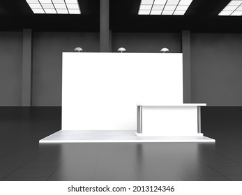Black And White Stand, Booth, Kiosk, Stall. 3D render mockup for online or offline exhibition