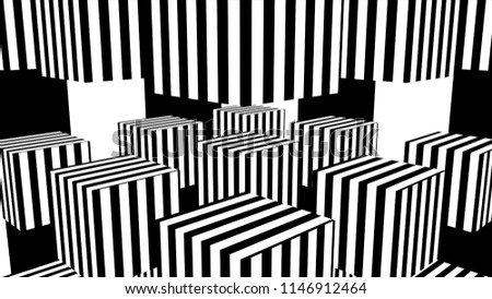 Black and white stripes. Computer generated abstract background, 3D rendering backdrop