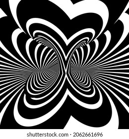Black and White Stripes Projection on 3D Torus. 3d hipnotic effect, mesmerized, 3d rendering, 3d illustration, optical illusion 