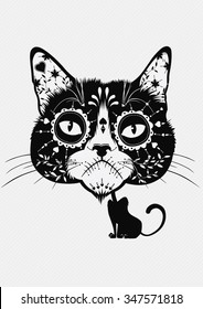 Black And White Sugar Skull Cat