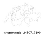 Black and white Switzerland geography map with bordered cities for travel posters, prints, stickers, labels, graphics and others use. 