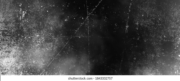 Black And White Texture Of Scratches, Chips, Scuffs, Dirt On Old Aged Surface . Old Film Effect Overlays For Space Or Text.