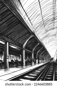 black and white of train station background