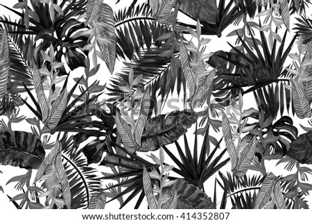 Black White Tropical Background Seamless Pattern Stockillustration