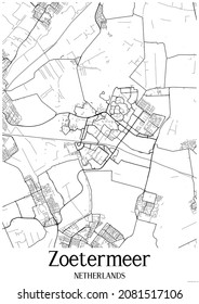 Black and white urban map of Zoetermeer Netherlands.This map contains geographic lines for main and secondary roads.