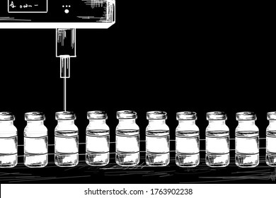 Black And White Vaccine Production On A Large Scale For Corona-virus / Covid-19, Vaccine Manufacturing Industry 