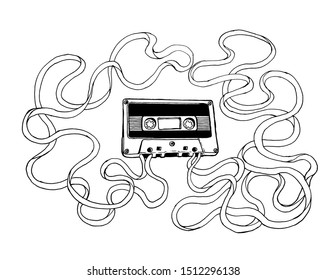 Black And White Vector Illustration About A Casette Tape 