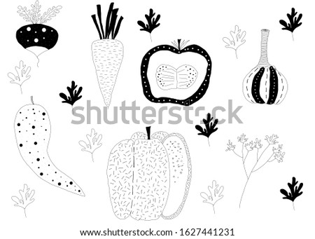 black and white vegetables pattern