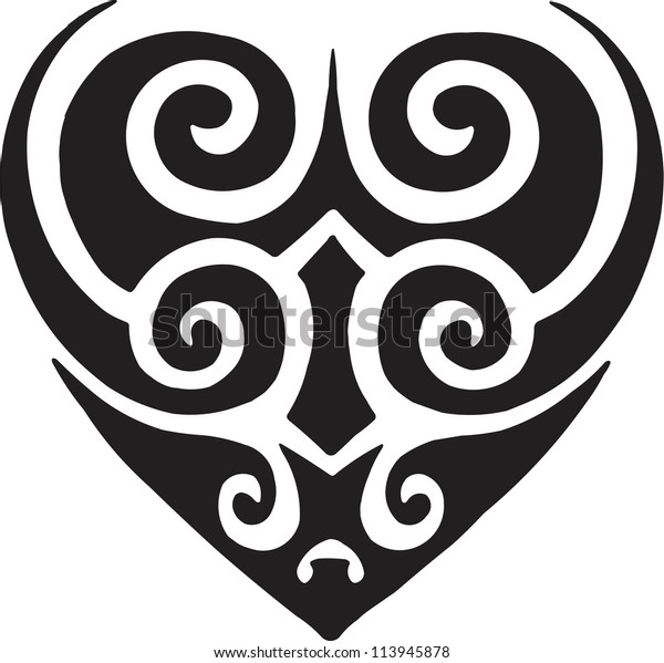A black and white version of a tribal stencil of a heart