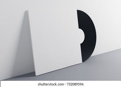 Black And White Vinyl Sleeve On Gray Background. Music Concept. Mock Up, 3D Rendering 