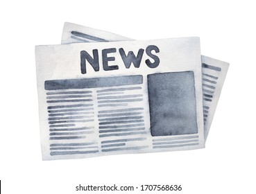 Black And White Water Color Illustration Of Folded Grunge Newspaper With Big Title 