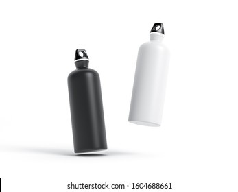 Black and white water sport Bottles Mockup isolated on white background, 3d rendering