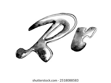 Black and white watercolor illustration of uppercase and lowercase 'R r,' featuring smooth curves and flowing brushstrokes. Great for modern design, artistic branding, and creative logos. - Powered by Shutterstock