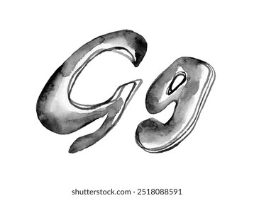 Black and white watercolor illustration of uppercase and lowercase 'G g,' with flowing forms and subtle shading. Perfect for modern typography, branding, logos, and elegant design. - Powered by Shutterstock