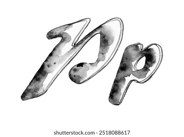 Black and white watercolor illustration of uppercase and lowercase 'P p,' showcasing soft brushstrokes and organic shapes. Great for modern typography, artistic branding, and creative design. - Powered by Shutterstock